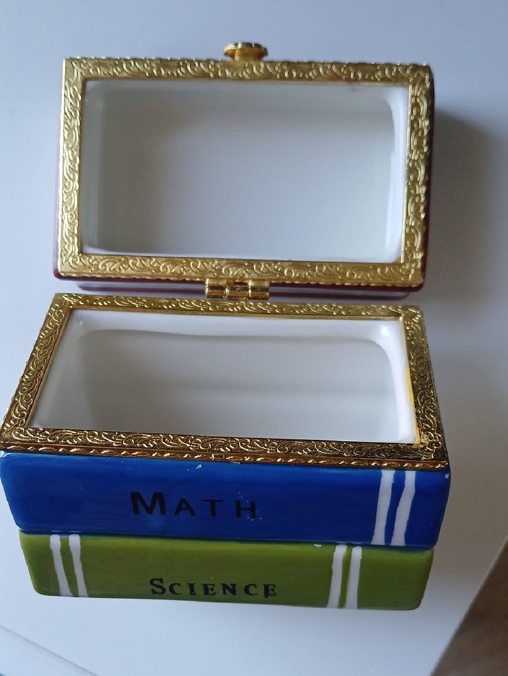 Vintage Giftcraft Porcelain Trinket Box Stack Of Books Poetry, Math & Science